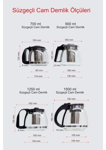Borosilikat Cam Servis Bitki Çayı Ihlamur Demliği 1250 ml