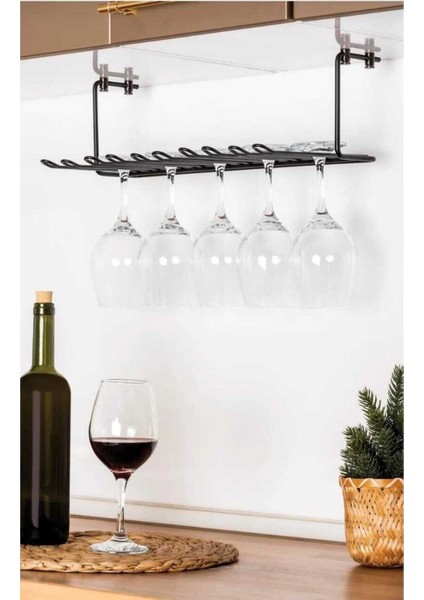 Tavana Bağlantılı 5 Bölmeli Siyah Kadeh Askısı