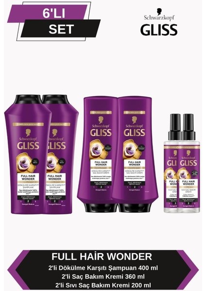 Full Hair Wonder Şampuan 400ML X2 + Saç Kremi 360ML X2+ Sıvı Saç Kremi 200 ml X2
