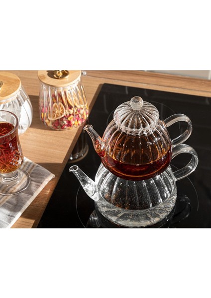 Şeffaf Cam Çaydanlık Takımı 600 ml + 1000 ml, dayanıklı ve şık tasarım fiyatları