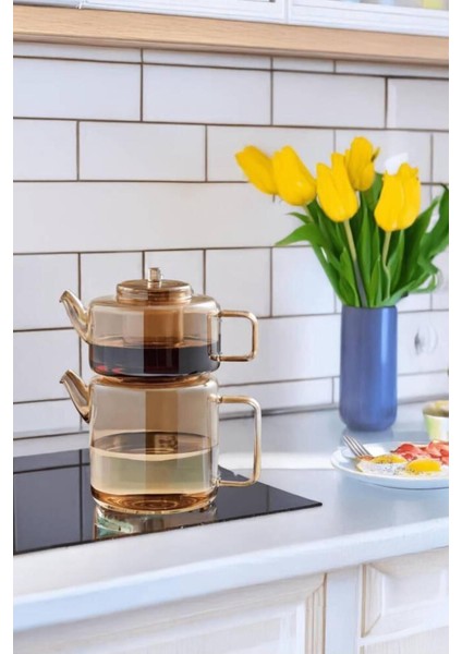 Renkli 1.1L ve 1.75L cam çaydanlık seti, şık ve dayanıklı tasarım