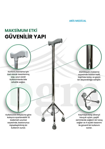 Baston 4 Ayaklı Yüksek Kalite Denge Bastonu Asa