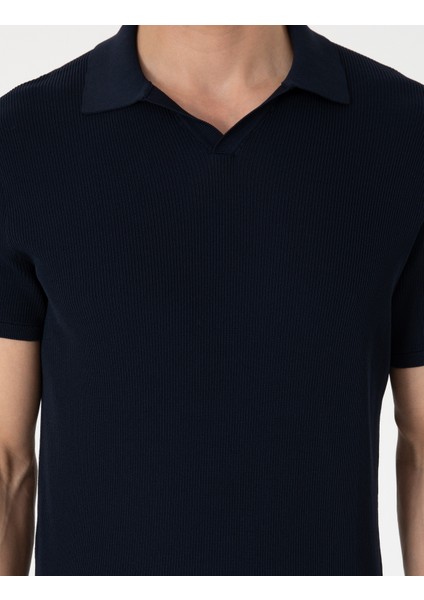 Erkek Lacivert Slim Fit Polo Yaka Triko Tişört 50306123-VR033