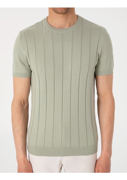 Erkek Yeşil Slim Fit Triko Tişört 50307312-VR016