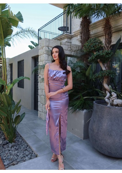 Askılı Bel Drape Saten Elbise fırsatları