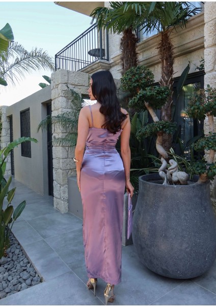 Askılı Bel Drape Saten Elbise indirimleri
