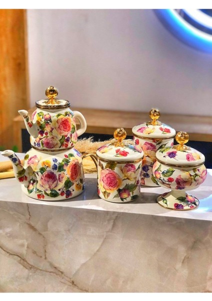 Emaye Dufy Rose Deluxe Çaydanlık ve Mutfak Seti