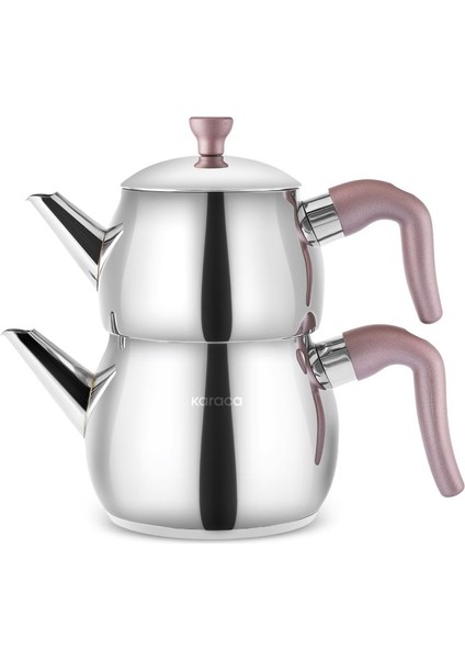 Şık Pembe Mini Çaydanlık Takımı, Paslanmaz Çelik, Indüksiyon Uyumlu, TR Menşei indirimleri