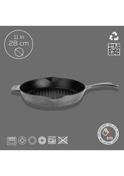Döküm Yuvarlak Izgara Tavası Döküm Demir Yekpare Saplı Premium Serisi. ÇAP(Ø)28CM. fırsatları