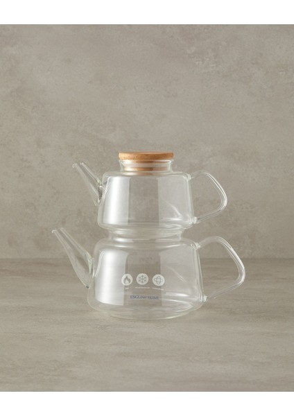 Şeffaf borosilikat cam çaydanlık, 500 ml ve 890 ml seçenekleriyle, beyaz renk