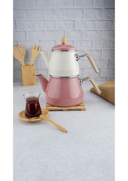 Pembe Emaye Çaydanlık Takımı, Şık ve Kullanışlı, 3,1 L