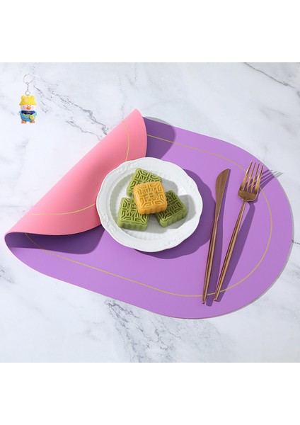 Iki Renkli Kontrast Oval Deri Placemat Isı Yalıtımlı Placemat 4 Adet (Yurt Dışından)