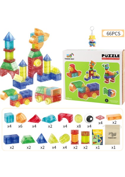 66 Pcs Geometrik Üç Boyutlu Manyetik Yapı Blokları Yaratıcı Dıy Yapı Oyuncakları Çocuk Bulmaca Beyin Erkek ve Kız Hediyeleri (Yurt Dışından)