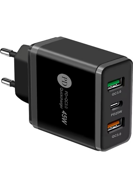 45W 2 USB + 1Type-C Girişli Hızlı Şarj Adaptörü