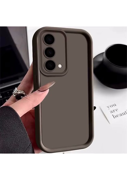 Oppo A74 Kılıf Yumuşak Lansman Silikon Kamera Korumalı Çıkıntılı 3D Kalın Kenarlı Coffe Kapak