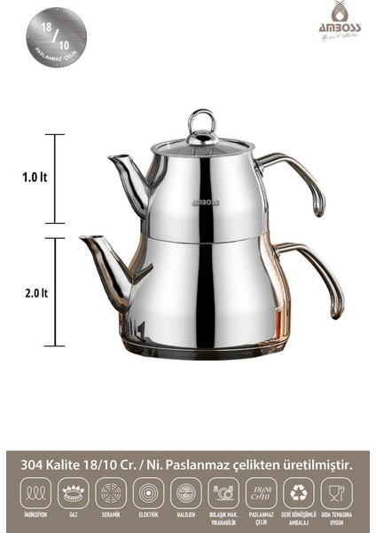 Paslanmaz Çelik 4 Parça Orta Boy Çaydanlık Takımı, dayanıklı ve şık tasarım fiyatları