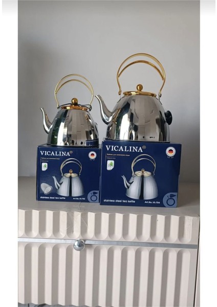 Vıcalına Çaydanlık Set 3 1 Model Alman Markası Paslanmaz Çelik Çaydanlık &ocak Üstü Isıtıcı Ithal