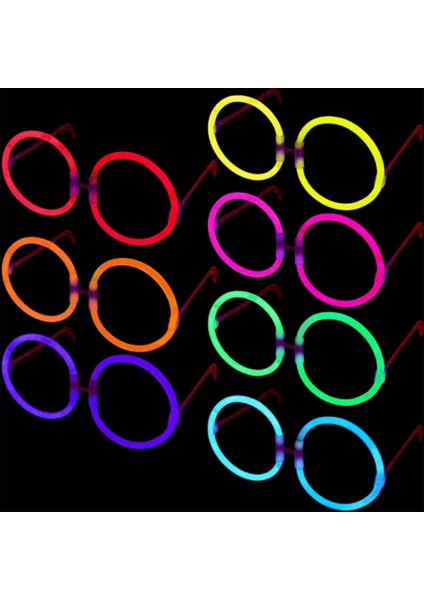 Glow Stick Parti Gözlüğü Glow Partisi Yuvarlak Şekilli Fosforlu Gözlük 6 Adet (3791)
