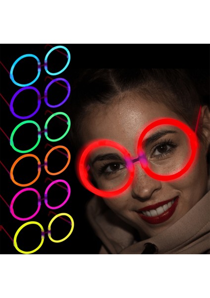 Glow Stick Parti Gözlüğü Glow Partisi Yuvarlak Şekilli Fosforlu Gözlük 6 Adet (3791)