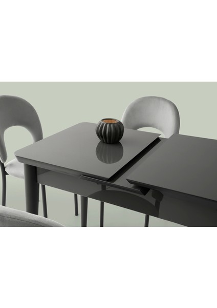 Kelebek Hg Ortadan Açılır Büyüyen 90 x 160 cm Koyu Gri Ahşap Salon Yemek Masa Gri Sandalye Takımı 4 Sandalyeli