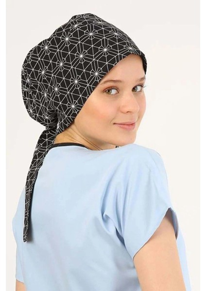 Geometrik Desenli Siyah Cerrahi Tesettür Bone fiyatları