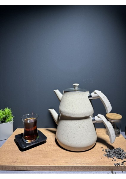 Bakalit kulplu granit çaydanlık takımı, şık ve dayanıklı tasarım, 3 L kapasite