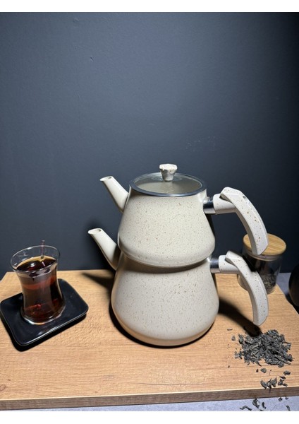 Bakalit kulplu granit çaydanlık takımı, şık ve dayanıklı tasarım, 3 L kapasite