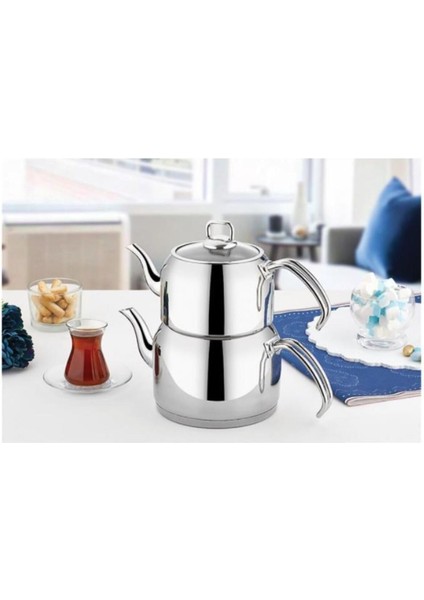 Şık ve kullanışlı büyük boy paslanmaz çaydanlık seti, dayanıklı ve şık tasarım.