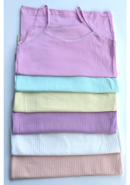 6'lı Ip Askı Kız Çocuk Pastel Renk Fitilli Atlet