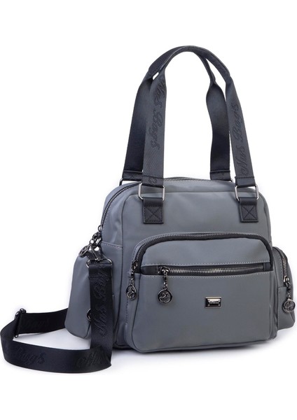 Çok Gözlü Orta Boy Omuz ve Çapraz Çanta Gri Siyah Buzzy