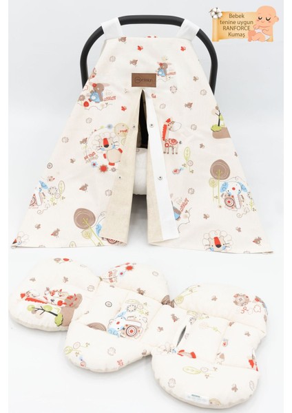 Ortopedik Puset Minderi, Örtü ve Çarşaf 3' Lü Set, Askı Stil, Animal Serisi