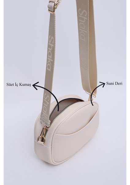 Krem Shk194 Deri 2 Bölmeli Fermuarlı Ayarlanabilir Kolon Askılı Omuz Çantası U:16 E:21 G:6 Cm