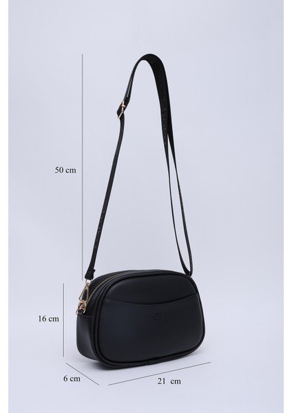 Siyah Shk194 Deri 2 Bölmeli Fermuarlı Ayarlanabilir Kolon Askılı Omuz Çantası U:16 E:21 G:6 Cm