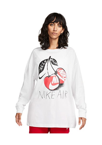 W Nsw Tee Oc 3 Ls Os Kadın Günlük Uzun Kollu Tişört FD2566-100 Beyaz