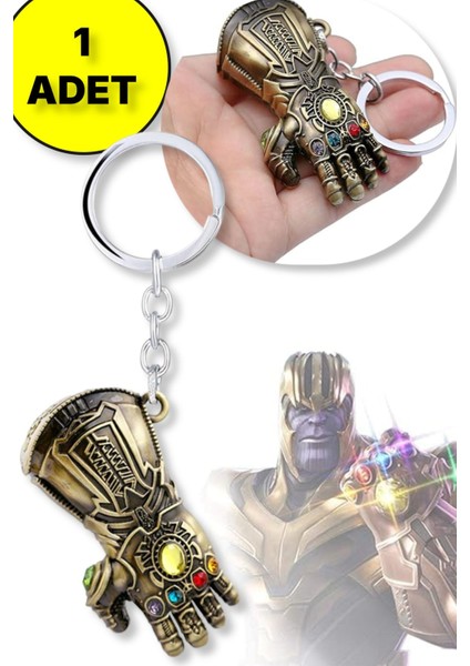 Thanos 3D El Figür Taşlı Metal Anahtarlık - Altın Renk - 1 Adet