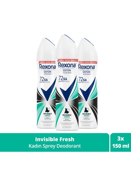 Kadın Sprey Deodorant Invisible Fresh Deep 72 Saat Kesintisiz Üstün Koruma 150 ml X3