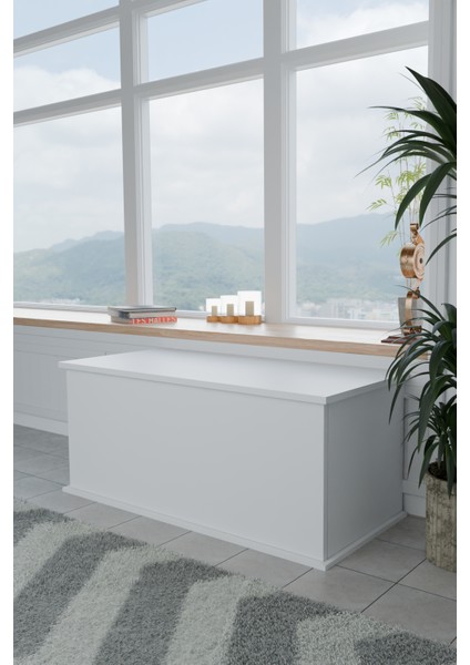 Pratik ve Şık Kapaklı Sandık | Geniş İç Hacimli Çok Amaçlı Depolama Kutusu |Salon, Çocuk Odası ve Yatak Odası İçin Modern Tasarımlı Kapaklı Sandık 100 cm Beyaz modelleri