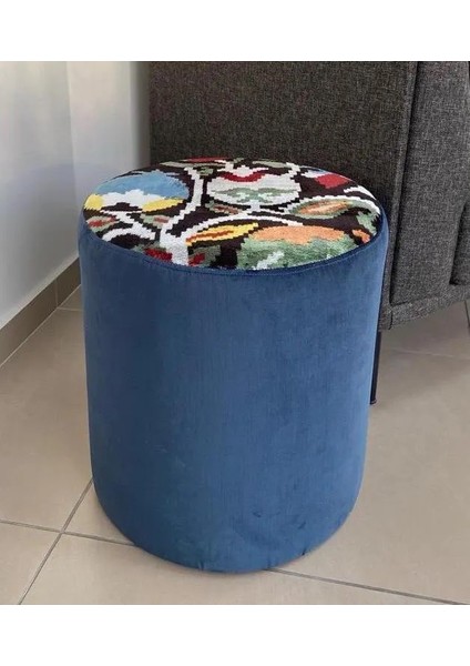 El Dokuma Yumuşak Ikat Puf, Bambu Ipek Yüzey ve Kadife Gövdeli El Dokuma Osmanlı Puf, Şık Ev Dekoru