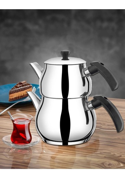 Midi Siyah Çaydanlık Takımı, şık ve kullanışlı ev dekoru, paslanmaz çelik, gri, 2,2 ml