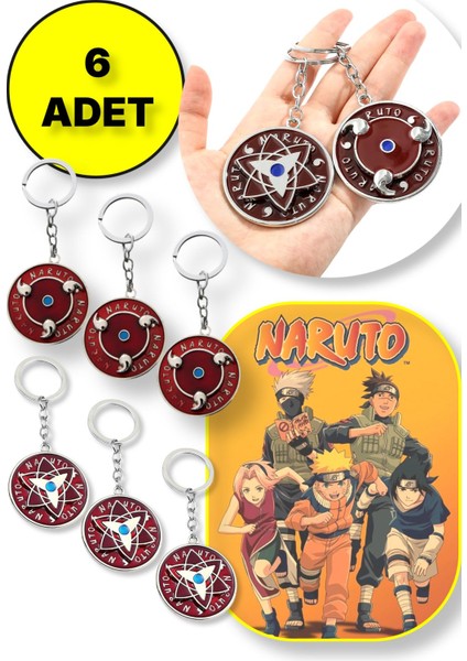 Naruto Figür Metal Anahtarlık - 3 Adet Yıldız Şekil + 3 Adet Dönence Şekil 6 Lı Paket