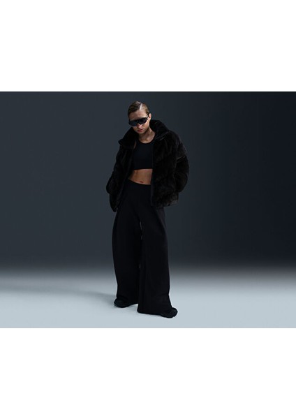 Sportswear Windpuffer Kadın Günlük Suni Kürk Ceket FV8005-010 Siyah