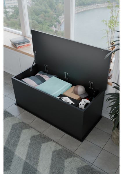 Çeyiz Sandığı Çok Amaçlı Saklama Kutusu Salon Antre Mobilyası Oyuncak Organizer Sandık 125x40 cm Siyah fiyatları