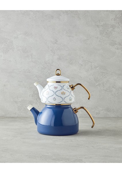 Ornate Retro Emaye Mini Çaydanlık 0,50 L 1,1 L Mavi
