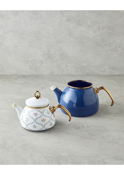 Ornate Retro Emaye Mini Çaydanlık 0,50 L 1,1 L Mavi