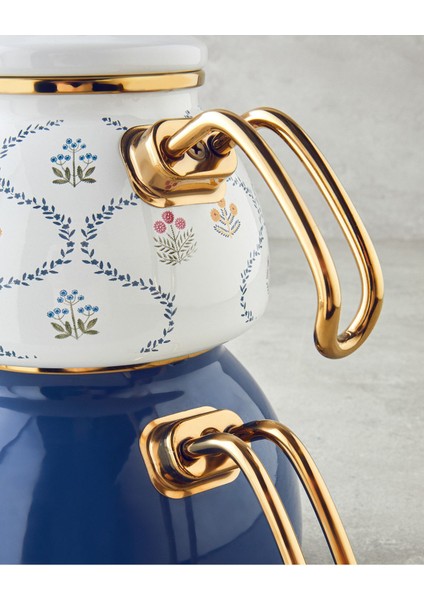 Ornate Retro Emaye Mini Çaydanlık 0,50 L 1,1 L Mavi