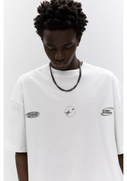 Actıve Moda- Erkek Kısa Kollu Stwd Baskılı Tshırt Pamuklu Oversize