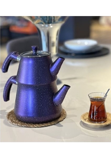 Granit Bakalit Kulp Mavi Çaydanlık