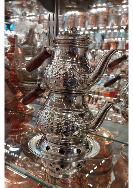 El Yapımı Çiçek Desenli Bakır Çaydanlık, Osmanlı Tarzı, 1,6 L, Gümüş Renk fiyatları