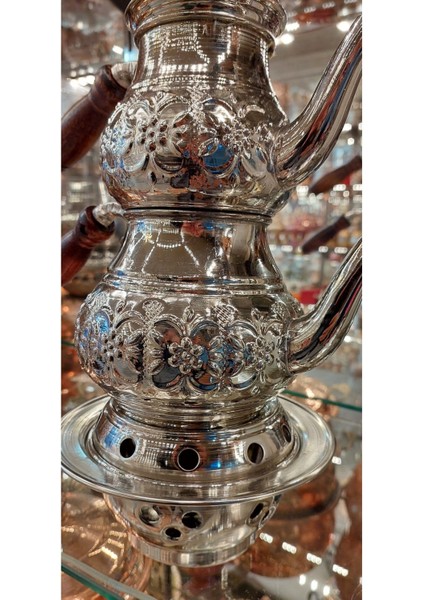 El Yapımı Çiçek Desenli Bakır Çaydanlık, Osmanlı Tarzı, 1,6 L, Gümüş Renk fırsatları