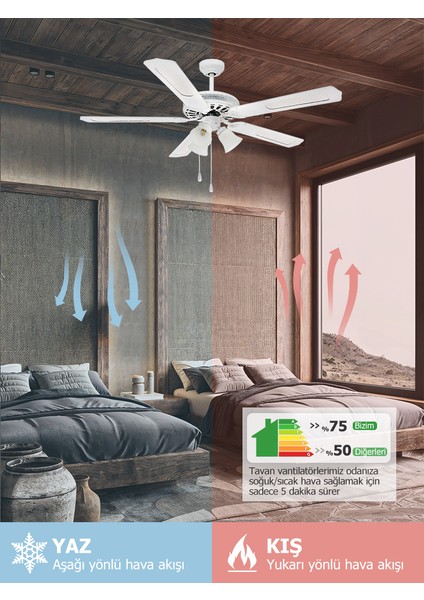 Dlc Karayel Beyaz Tavan Vantilatörü 132 cm